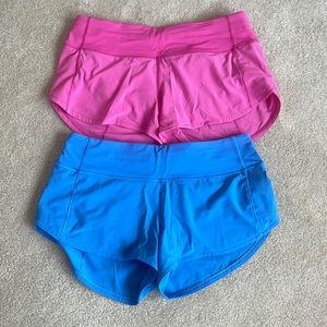 2 pairs of Lululemon Speed up low rise shorts 2.5 length